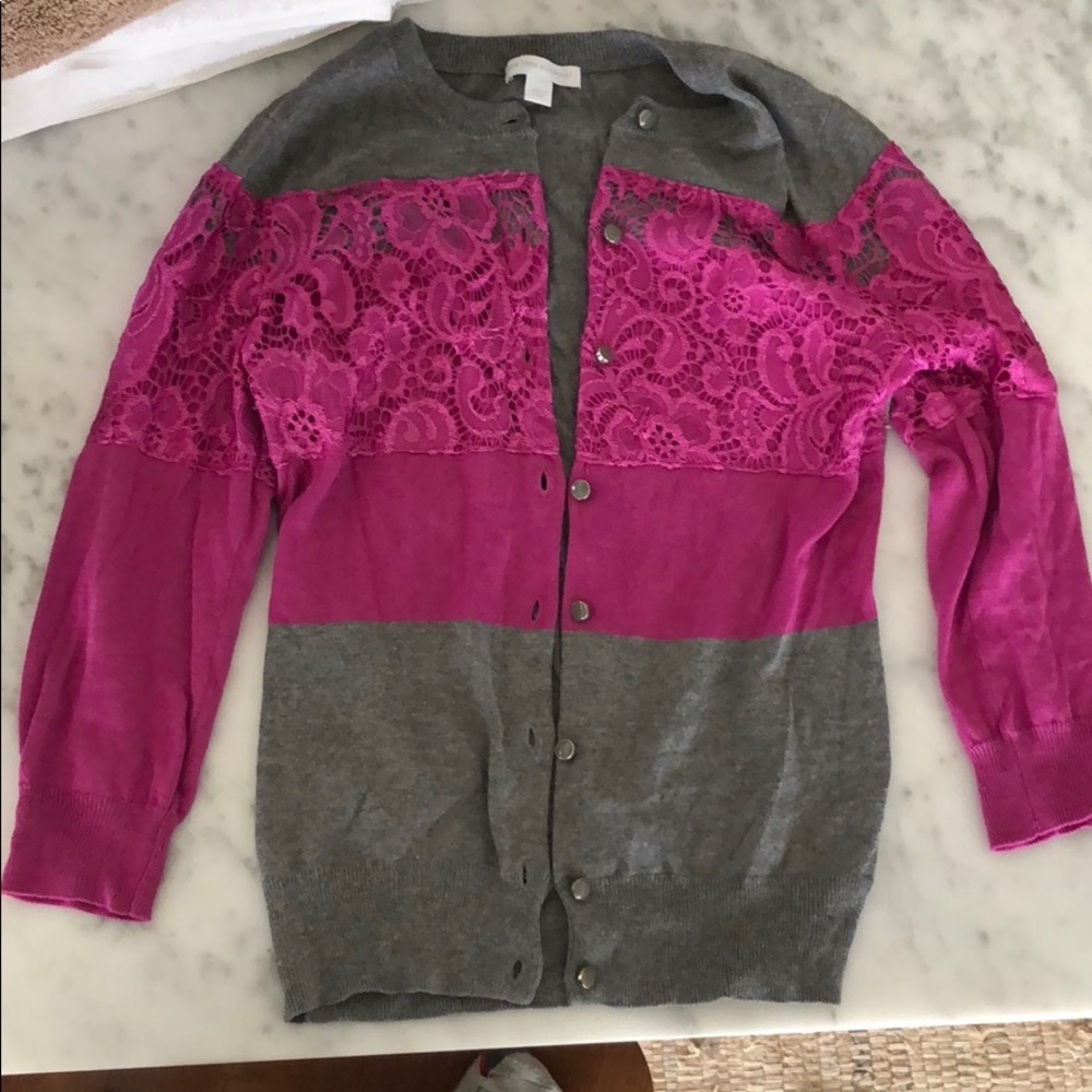 New York & Company Pink & Grey Sweater Size S